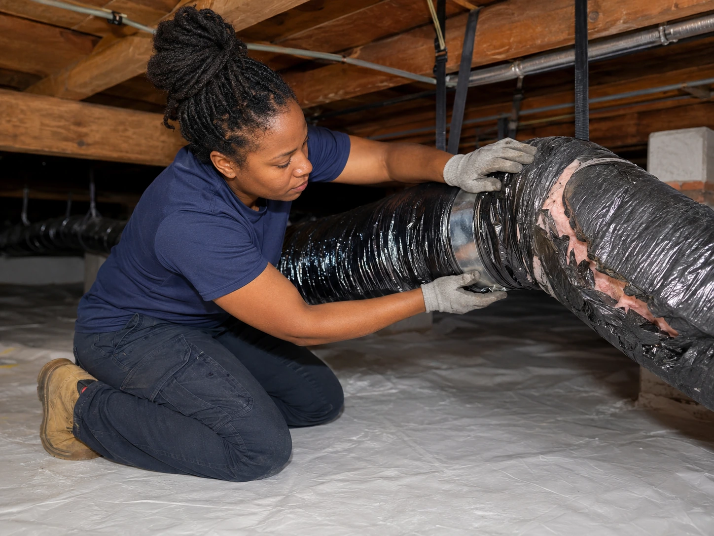 Replace Damaged Crawlspace Duct Section