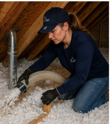Apply Blown-In Insulation Around Attic Vent and Framing