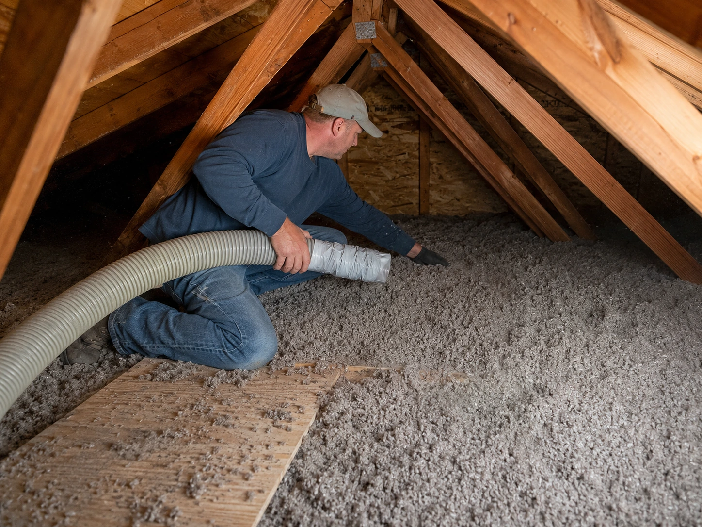 Spread Fresh Cellulose Insulation Across Attic Floor