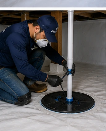 Connect Drain System During Crawl Space Encapsulation