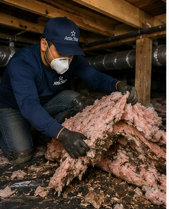 Remove Damaged Crawl Space Insulation from Floor Joists