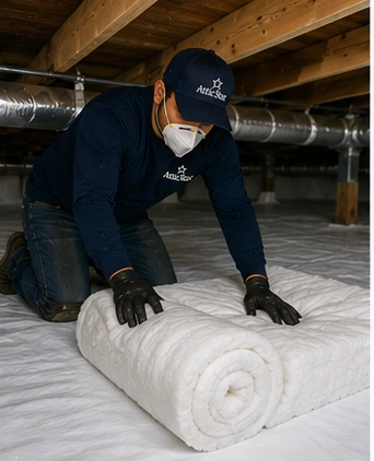 Roll New Crawl Space Insulation into Position