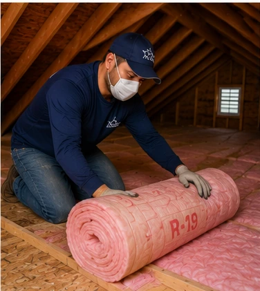 Unroll Fiberglass Insulation Across Attic Floor Joists