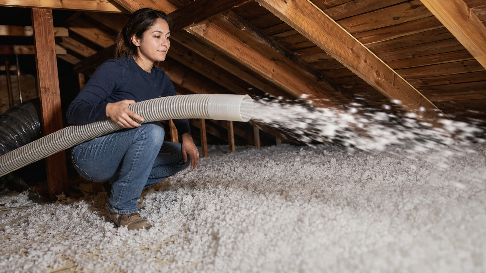 Blow In Fresh Attic Insulation Across Open Floor Areas
