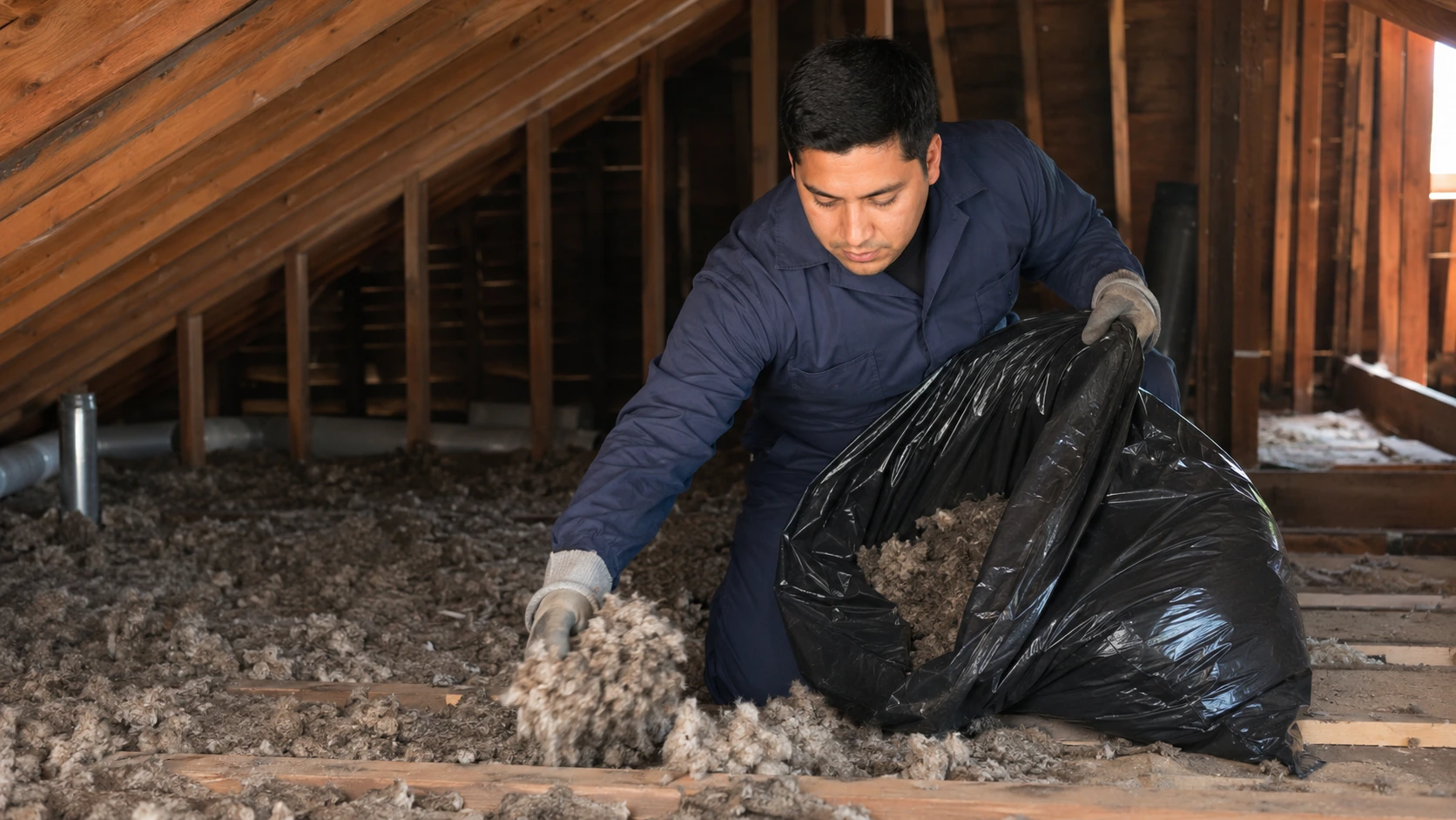 Remove Old Attic Insulation and Prepare Surface for Replacement