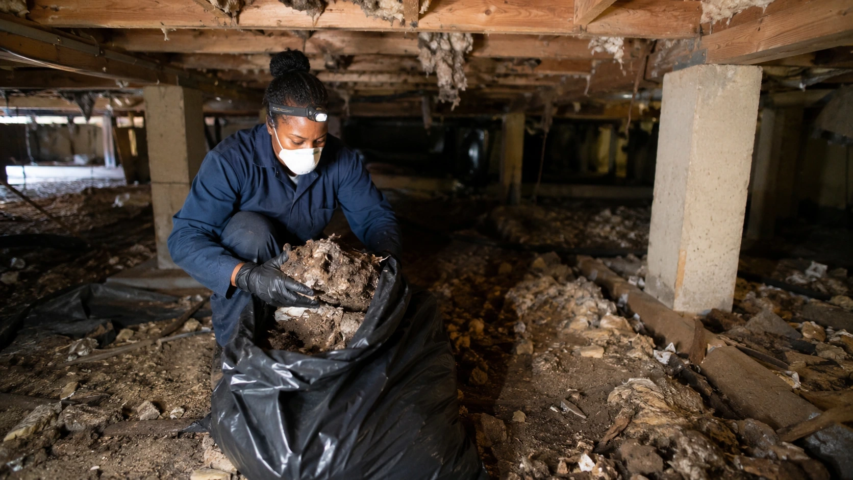 Remove Contaminated Nesting Debris During Rodent Control