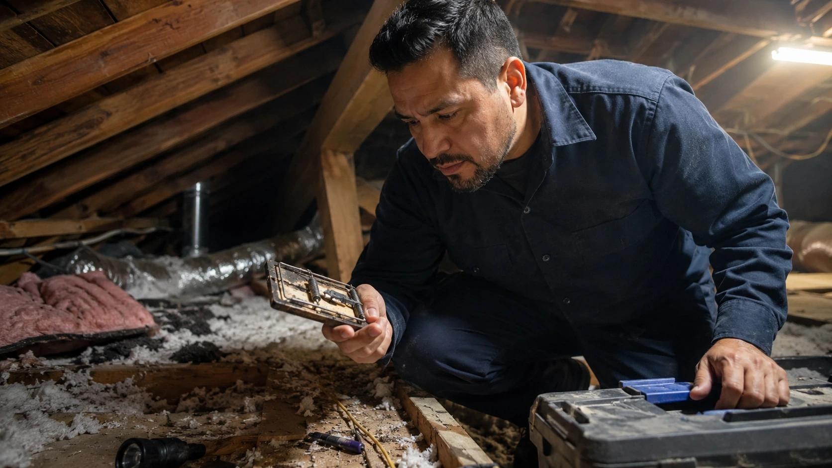 Inspect Rodent Evidence Near Attic Vent and Chimney